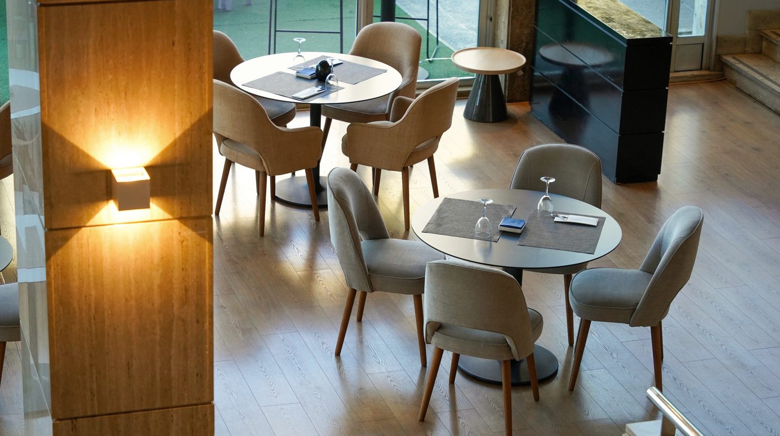 A warm space lit with soft golden light