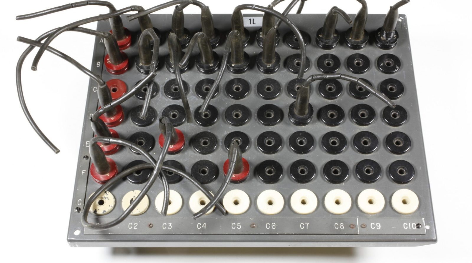 A patch panel with dozens of sockets and patch cords, a picture of scoped access: which port, and who is allowed to plug in