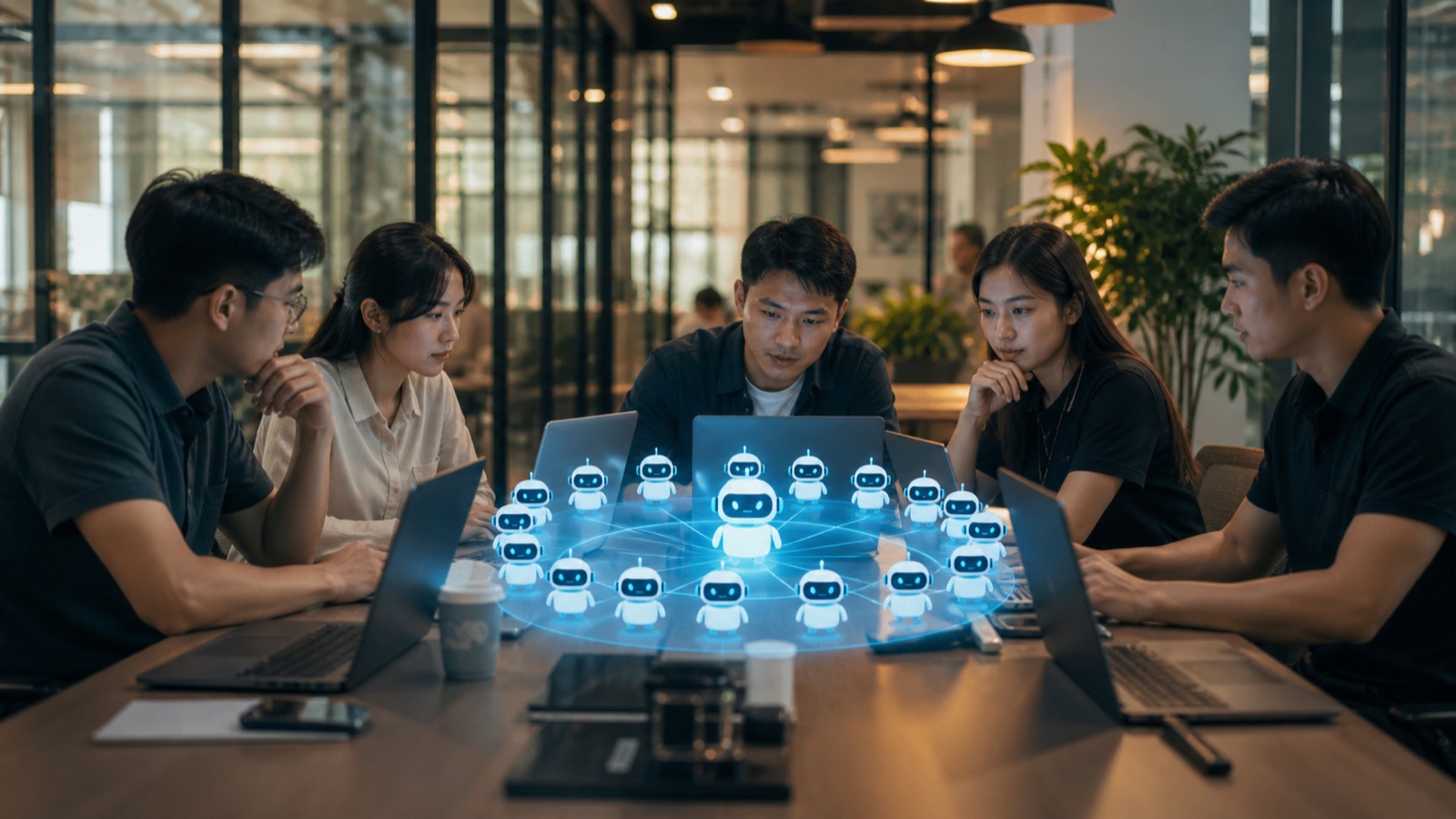 Dedicated editorial visual for Asia's clouds go agent-native: 15 agents handle 85% of support