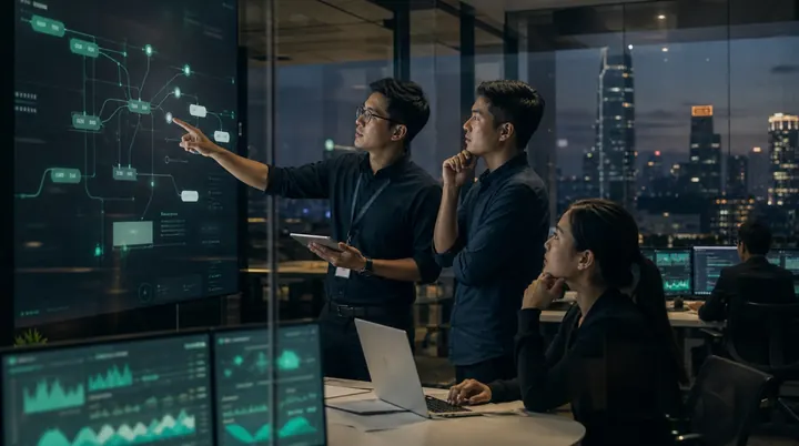 Trung tâm vận hành theo dõi sơ đồ quyết định nhiều bước của AI Agent trong thời gian thực