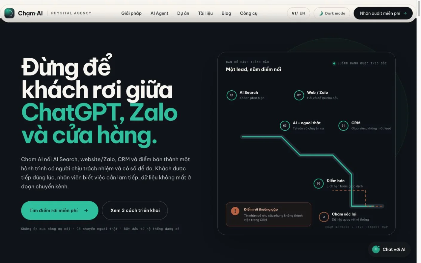 Screenshot of the operating Chạm AI Agency website