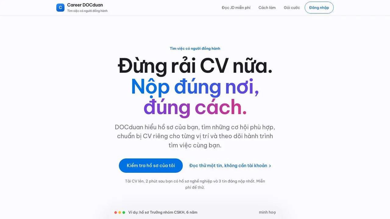 Trang chủ Career DOCduan - tiêu đề Đừng rải CV nữa, nộp đúng nơi đúng cách và nút kiểm tra hồ sơ